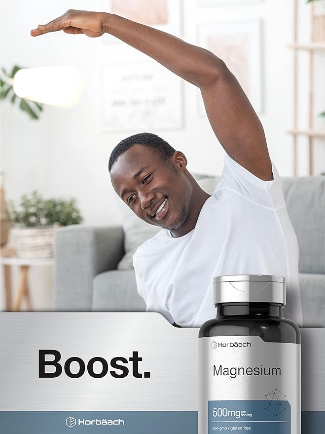 Horbäach Magnesium 500mg | 180 Caplets | Vegetarian, Non-GMO, and Gluten Free Supplement