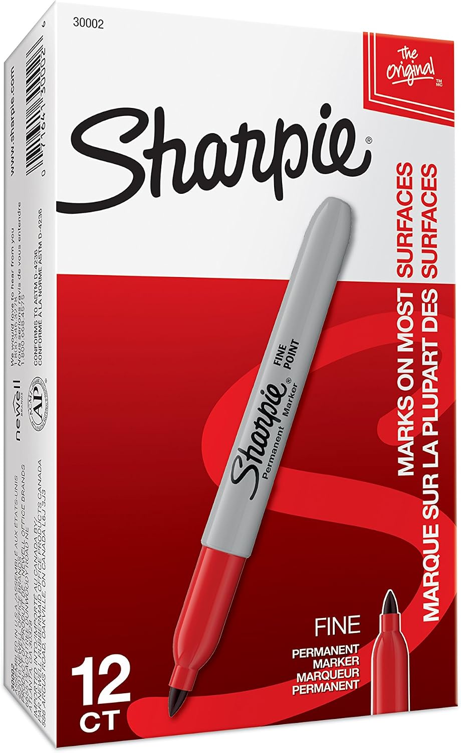 Sharpie Permanent Markers, Fine Tip, Red, 12 Count - Office Supplies, Quick Drying, Fade Resistant, For Plastic, Metal, Wood, And More