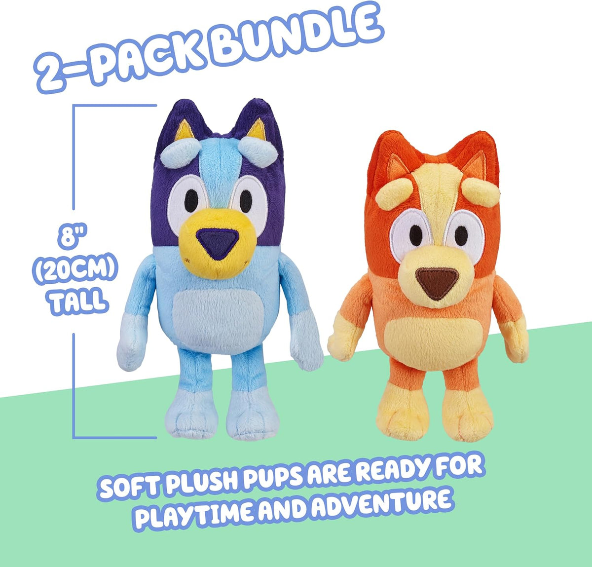 Bingo & Bluey Plush Toys Bundle – Exclusive 2-Pack Soft Bluey Toys, Deluxe Fabric, Embroidered Detail, Plush Characters for Show Time or Story Time