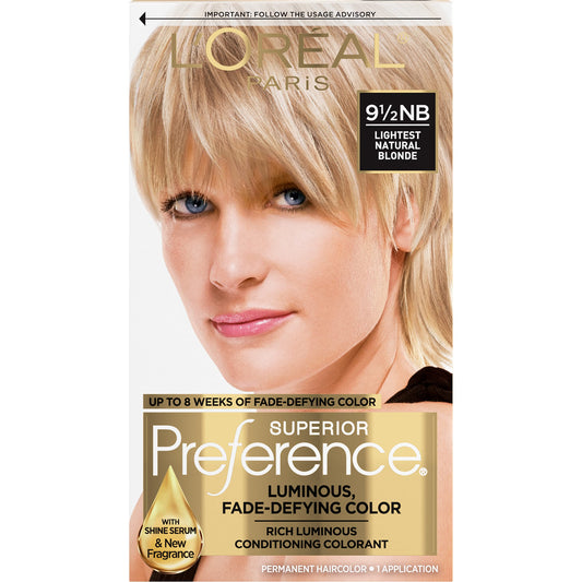 L'Oreal Paris Superior Preference Fade-Defying + Shine Permanent Hair Color, 9.5Nb Lightest Natural Blonde, Pack Of 1, Hair Dye