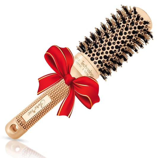 Boars Round Brush For Blow-Drying, Straightening, Styling, Curling Shoulder-Length Hair, Medium Ceramic Vented Roller (1.7'' Bar