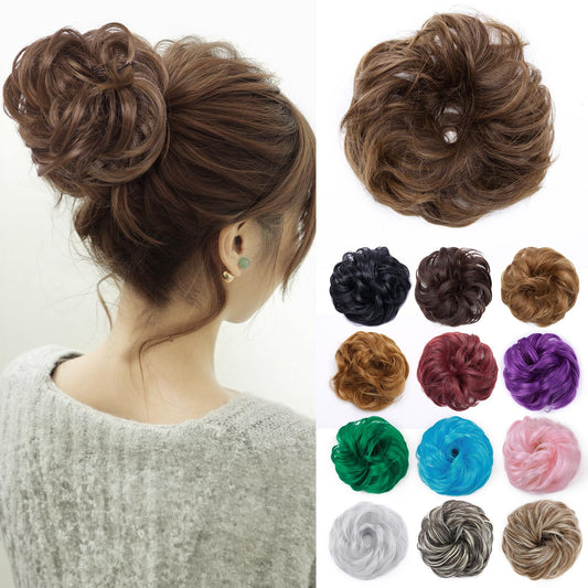 Benehair Messy Bun Hair Pieces Scrunchy Updo Fluffy Scrunchies Donut Top Knot Hairpiece Synthetic Curly Wavy Messy Chignons With