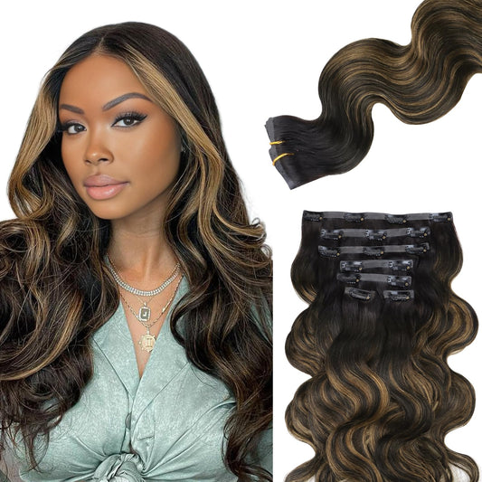 Lashey Clip In Hair Extensions Real Human Hair 110G 7Pcs 16 Inch Body Wave Seamless Clip In Hair Extensions Human Hair Natural B