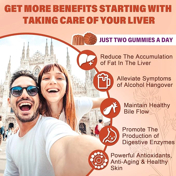 1Pack Milk Thistle Liver Detox Gummies, 18-in-1 Liver Cleanse Detox & Repair Supplement with Organic Berberine, Chicory Root, Turmeric, Artichoke, Dandelion Root, Chanca Piedra, Vitamins B6 B9 B12