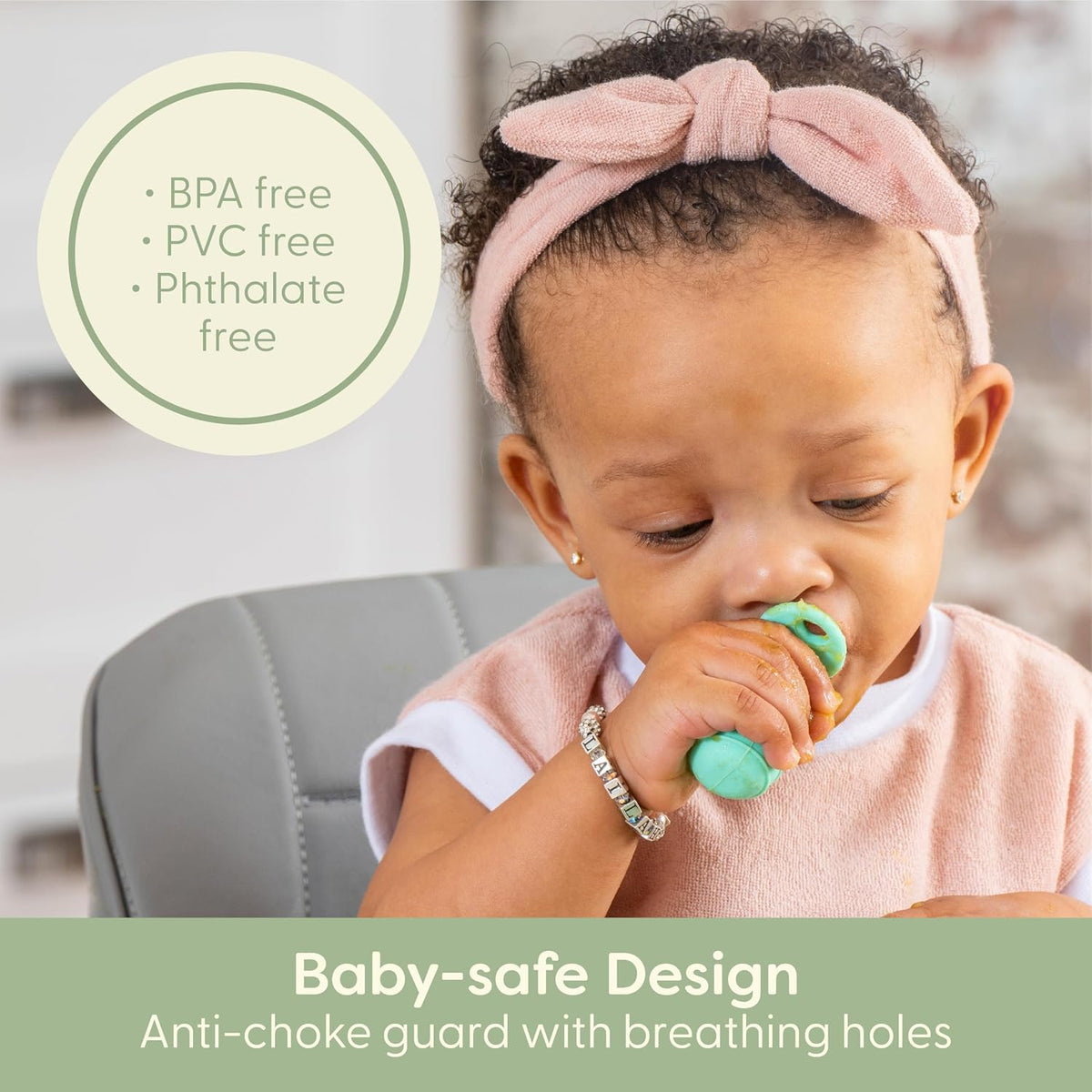 Self-Feeding Spoon - Anti Choke Barrier - Silicone Baby Spoons Toddler Utensils for Home & Travel, Textured Tips Massage Gums & Baby-Led Weaning (Blue/Gray/Mint)