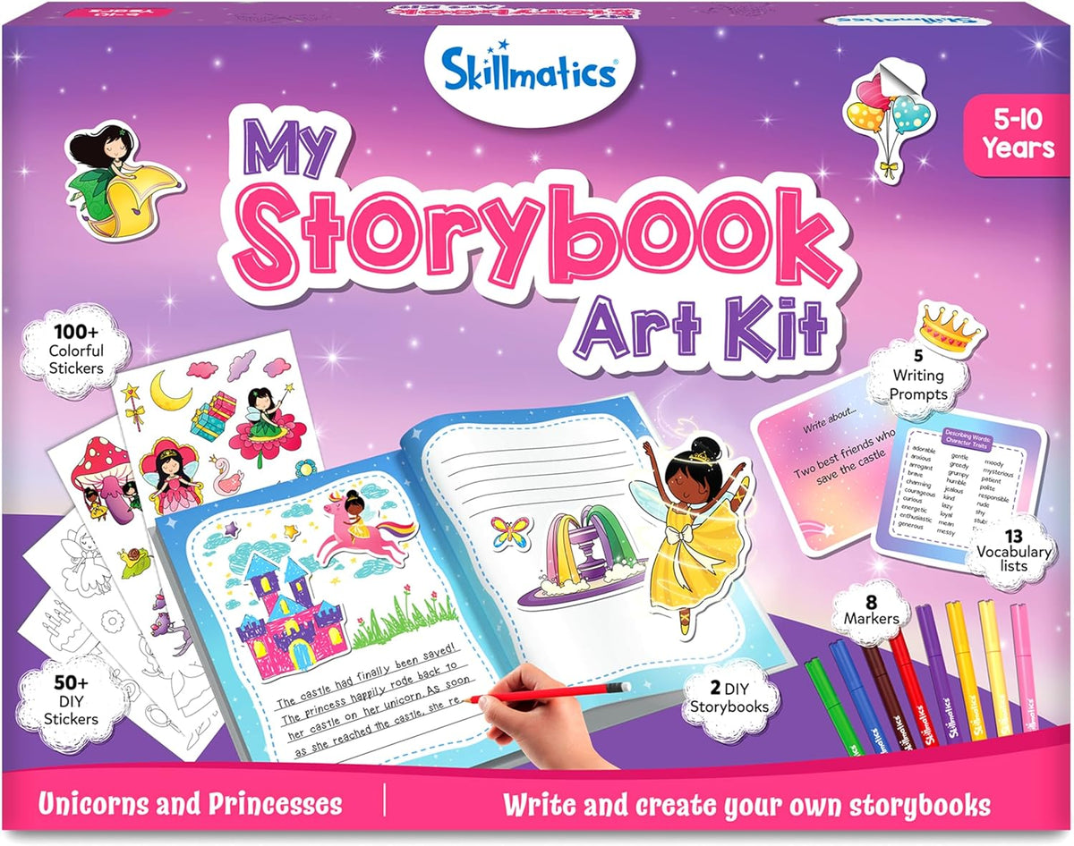 Skillmatics Storybook Art Kit – Adventures, Writing Activity, Gift for Kids | Create Adventure Stories, 300+ Stickers, Scrapbooking & Journal, Storytelling Activity, Screen-Free Craft, Ages 5, 6, 7, 8, 9