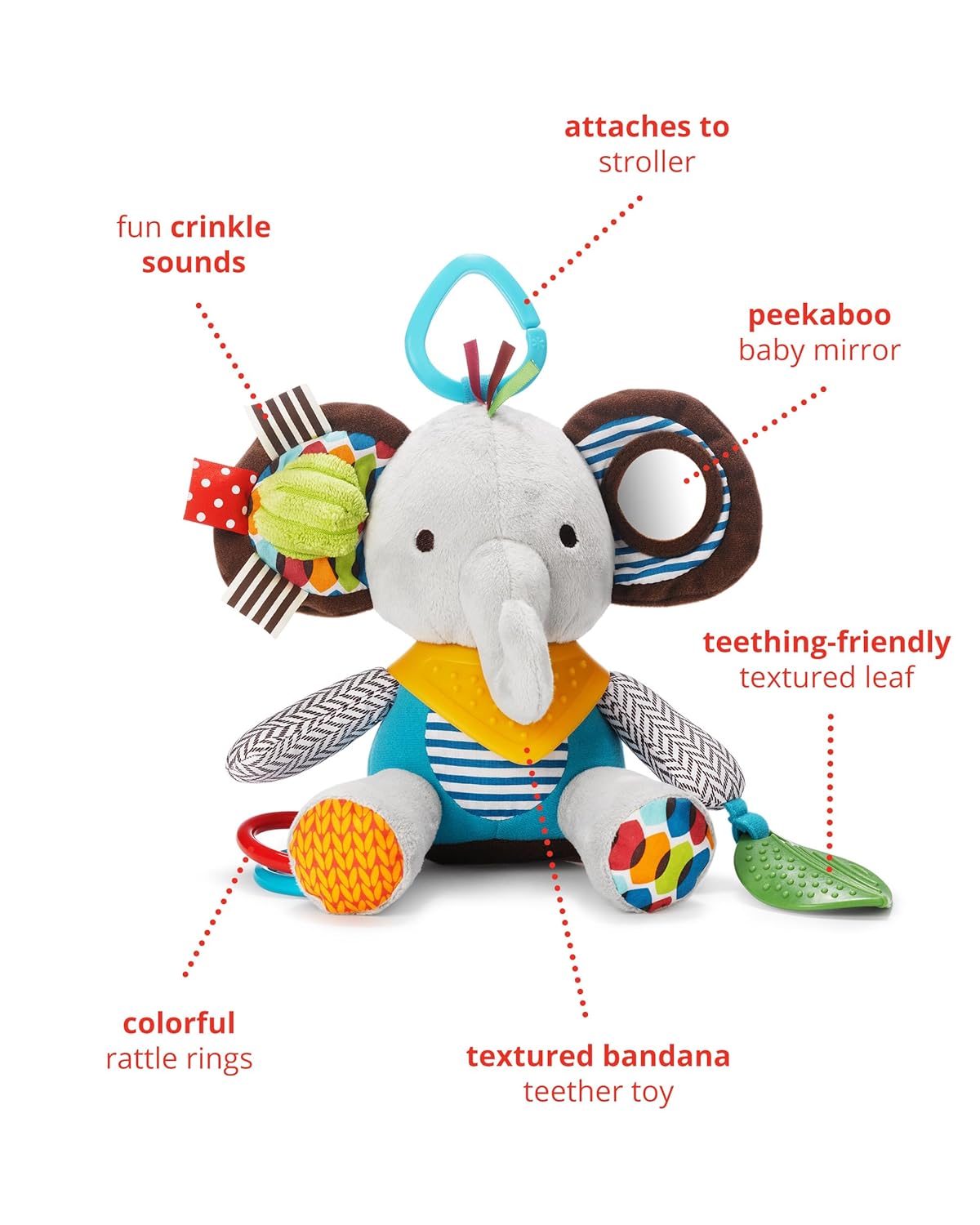 Skip Hop Bandana Buddies Baby Activity and Teething Toy with Multi-Sensory Rattle and Textures