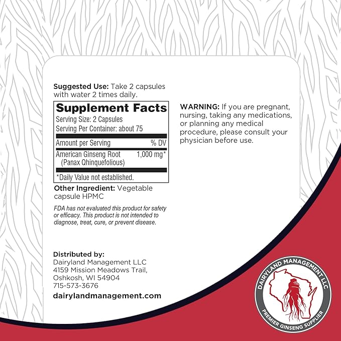 Dairyland American Ginseng Slices 16 oz and Capsules 150 ct Pack of Wisconsin Ginseng – Direct from Farmer to Consumer 西洋参