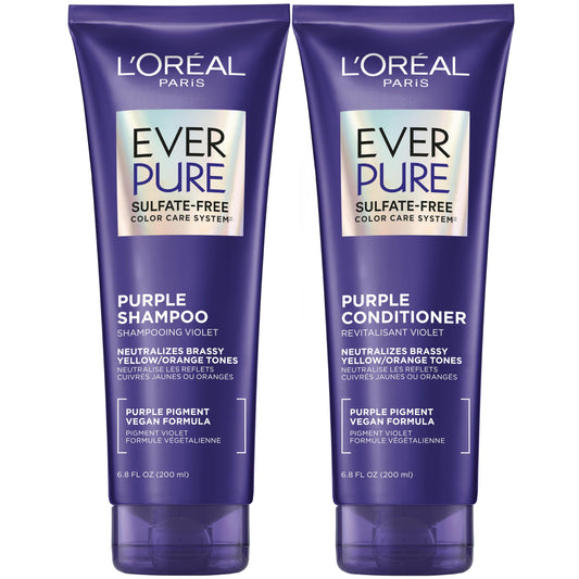 Loreal Paris Everpure Sulfate Free Brass Toning Purple Shampoo And Conditioner Set For Blonde, Bleached, Silver, Or Brown Highli