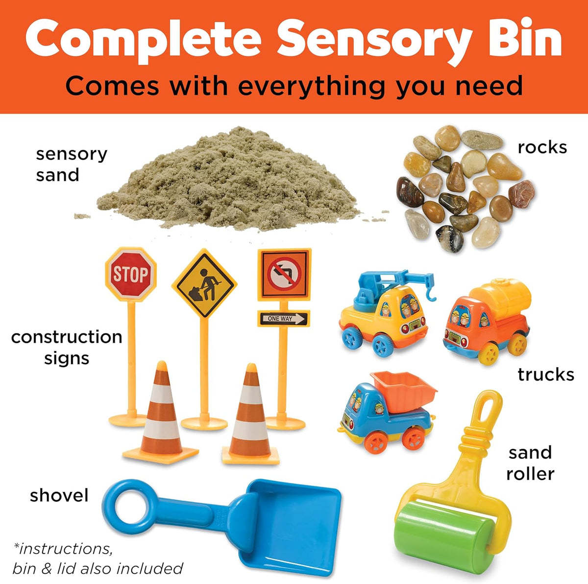 Creativity for Kids Sensory Bin: Construction Zone Playset for Preschool Learning Activities Ages 3-5+