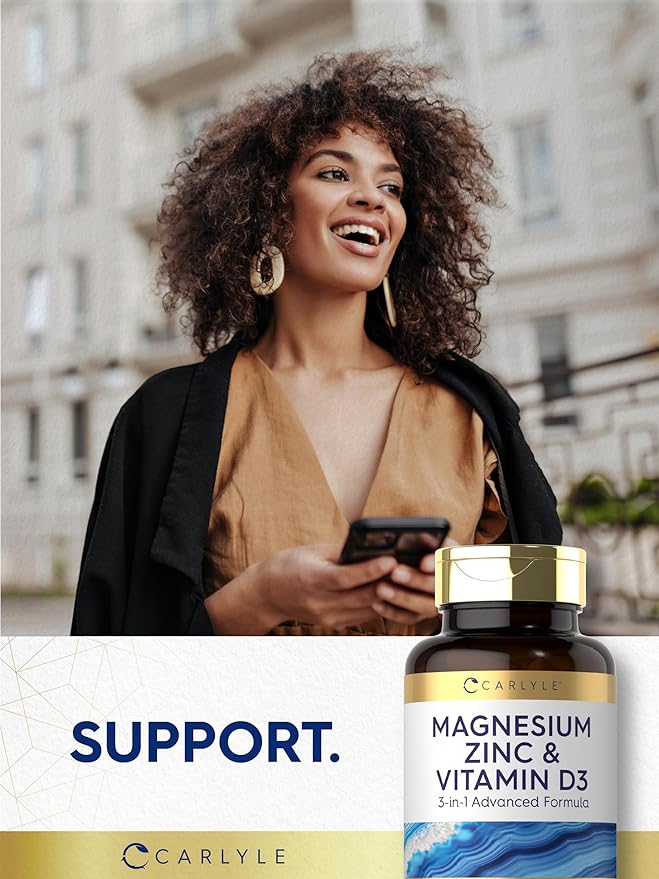 Carlyle Magnesium Zinc and Vitamin D3 | 90 Capsules | 3-in-1 Advanced Formula | Vegetarian, Non-GMO and Gluten Free