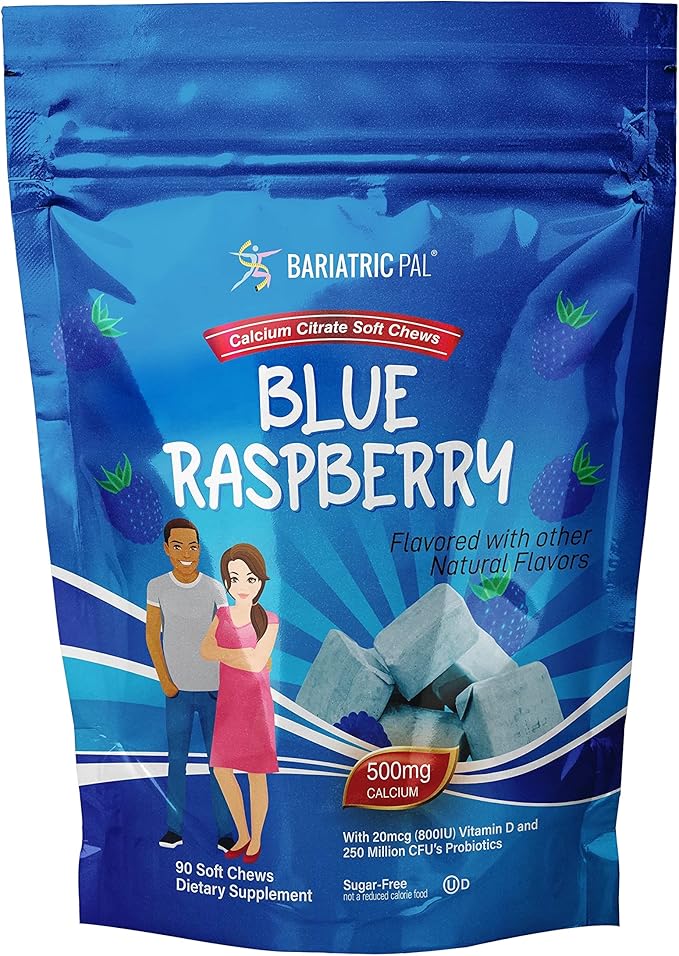 BariatricPal 90-Day Bariatric Vitamin Bundle (Multivitamin ONE 1 per Day! Capsule with 45mg Iron and Calcium Citrate Soft Chews 500mg with Probiotics - Blue Raspberry)