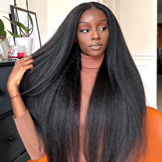 Isee Wear And Go Glueless Wigs Human Hair Pre Plucked Kinky Straight Lace Front No Glue 4X6 Hd Closure Yaki For Women 18 Inch