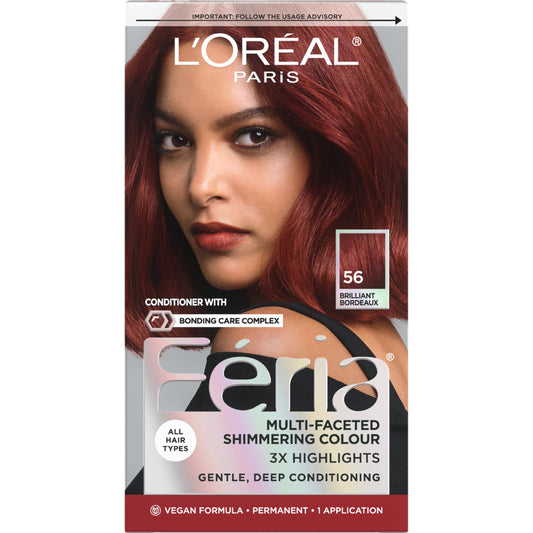 L'Oreal Paris Feria Multi-Faceted Shimmering Permanent Hair Color, 56 Brilliant Bordeaux (Auburn Brown), Pack Of 1, Hair Dye