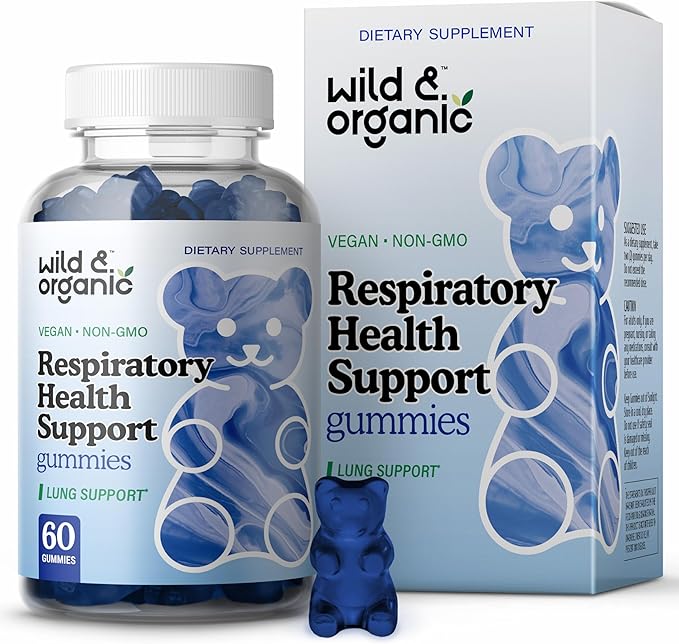 Wild & Organic Lung Detox Gummies - 1000 mg Mullein Gummies for Lungs Cleanse - Natural Supplements with Mullein Leaf Extract and Mushroom Blend - 60 Vegan, Non-GMO Chews