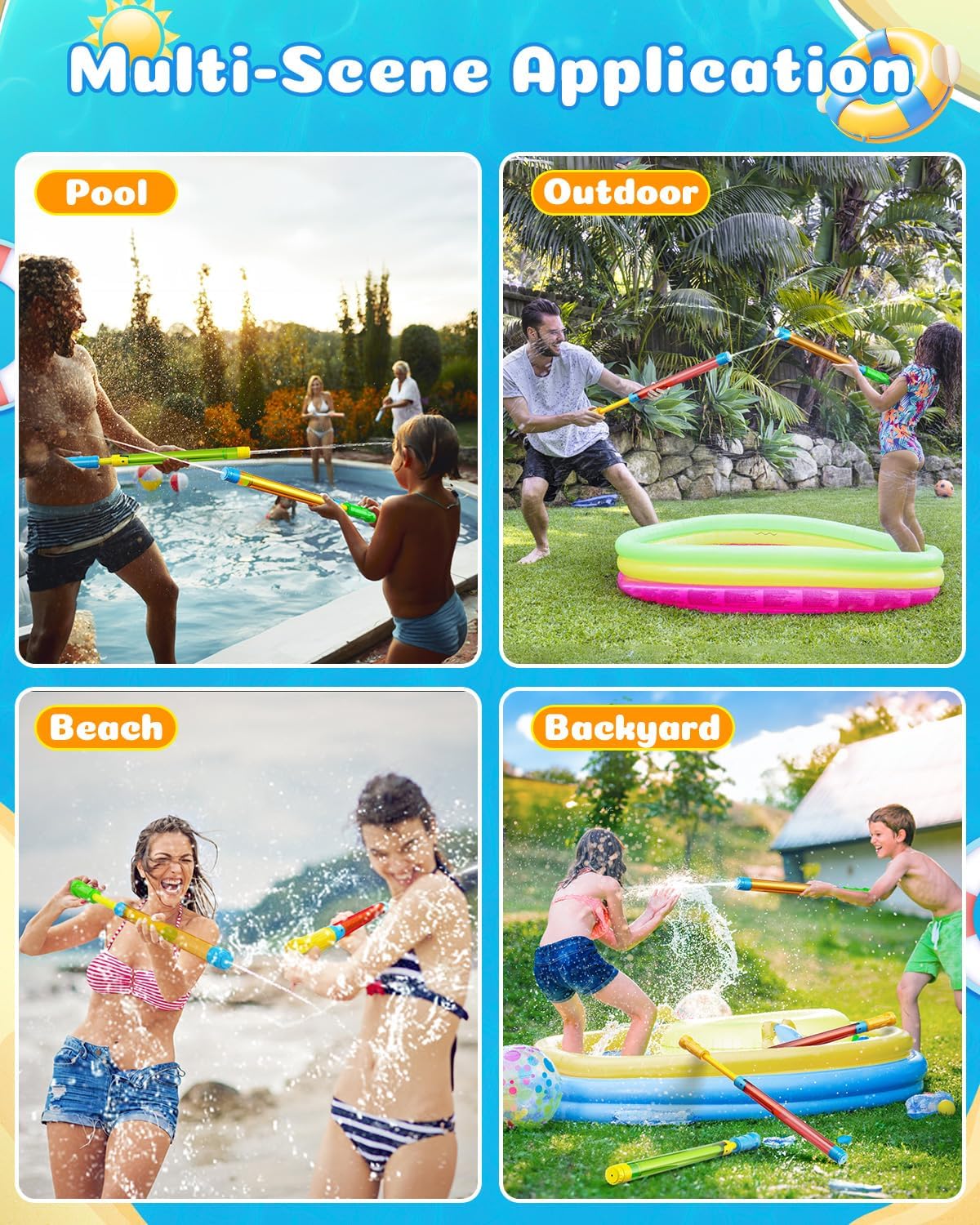 Water Gun Squirt Toys for Kids Adults Shoot Up to 40 Feet 6 Pack | Outdoor Super Blaster, for Age 3-4-5-8-12 Bulk, Fun Water Squirter for Swimming Pool Beach Summer Outside Party Games