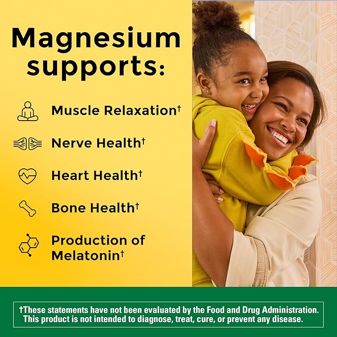 Nature Made Magnesium Oxide 250 mg, Magnesium Supplement for Muscle, Heart, Bone and Nerve Health Support, 100 Tablets, 100 Day Supply