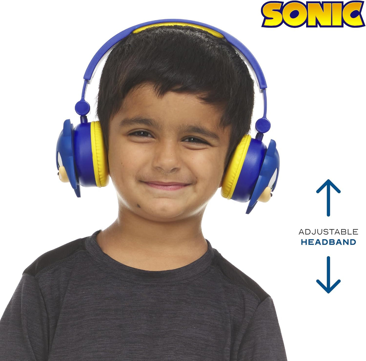 Sonic The Hedgehog kids' wireless Bluetooth headphones with safe volume, adjustable headband, and rechargeable battery