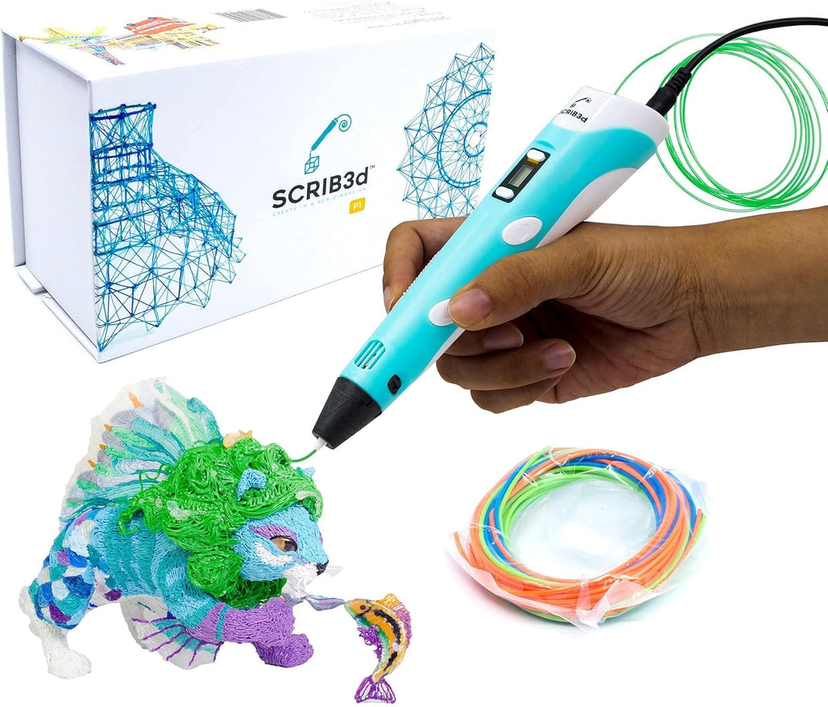 SCRIB3D P1 3D Printing Pen with Display and Starter Colors