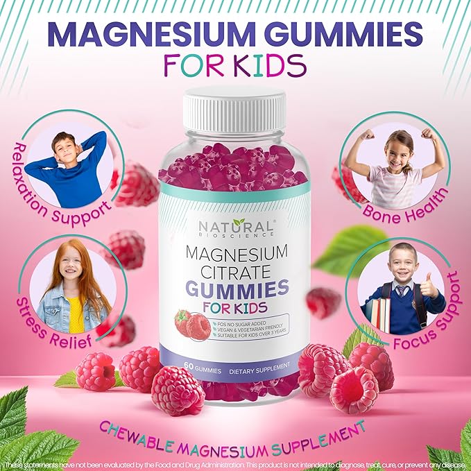 Calm Magnesium Citrate Gummies for Kids – Sugar Free, Sleep Aid, Calming, Stress Relief, Bone Health, Muscle Relaxation, Chewable Magnesium Supplement for Kids, 180 Vegan Gluten-Free Gummies