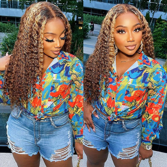 Bangjazz 13X4 Deep Wave Lace Front Wigs Human Hair Highlight Ombre 13X4 Hd Transparent Lace Frontal Wigs Human Hair 180% Density