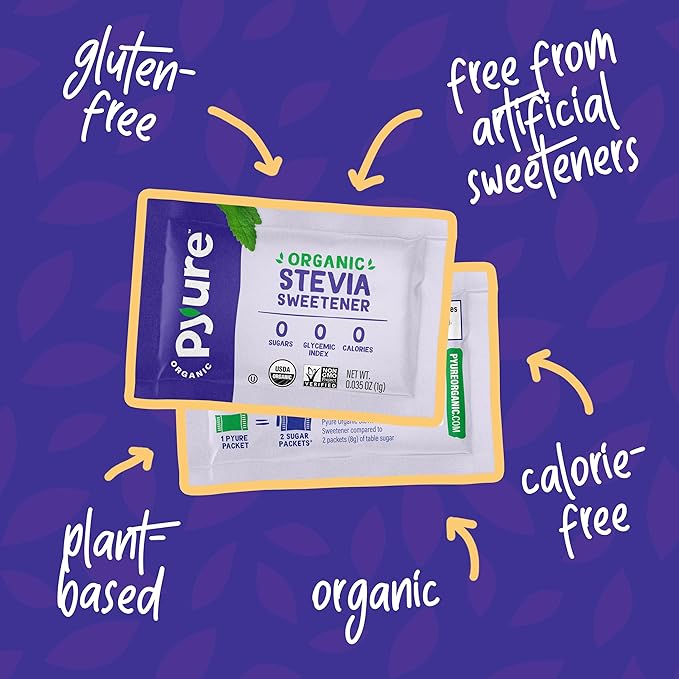 Pyure Organic Stevia Packets | Granulated Sugar Packets - White Sugar Substitute | Zero Carb, Zero Sugar, Zero Calorie Sweetener Packets | Plant-Based Stevia Packets for Keto Coffee | 40 Count
