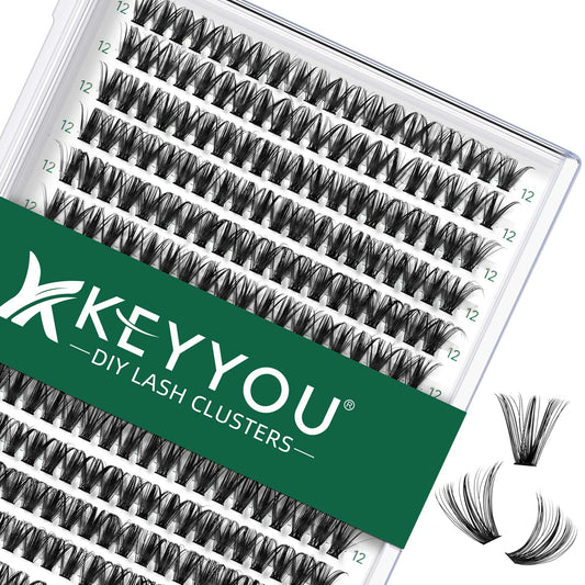 Lash Clusters 300Pcs Individual Lashes 40D 0.07D Curl 12Mm Diy Eyelash Extension Keyyou Large Tray Volume Soft&Natural Eyelash C