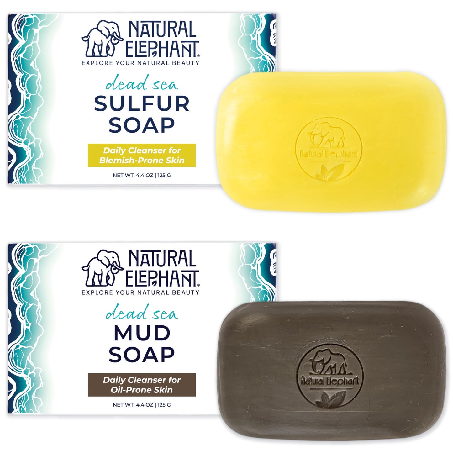 Natural Elephant Dead Sea Sulfur Soap 4.4 Oz With Dead Sea Salt, Aloe Vera, Sulphur Face And Body Bar For All Skin Types (1 Sulf