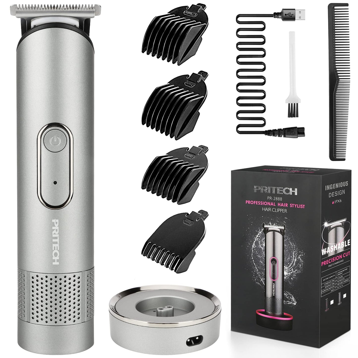 Pritech Hair Trimmer For Men, Electric Groin Hair Trimmer, Rechargeable Hair Clippers, Cordless Men'S Beard Trimmer, Waterproof