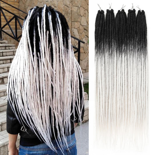 Leeven 40 Strands Synthetic Dreadlock Extensions 24 Inch Black To White Single Ended Synthetic Crochet Dread Extensions Handmade