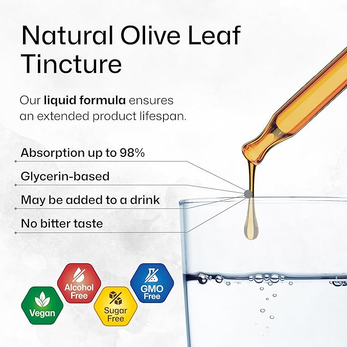 BIO KRAUTER Olive Leaf Extract Liquid - Olive Leaf Tincture for Immune Support - Alcohol and Sugar Free - Vegan Drops 2 Fl.Oz.