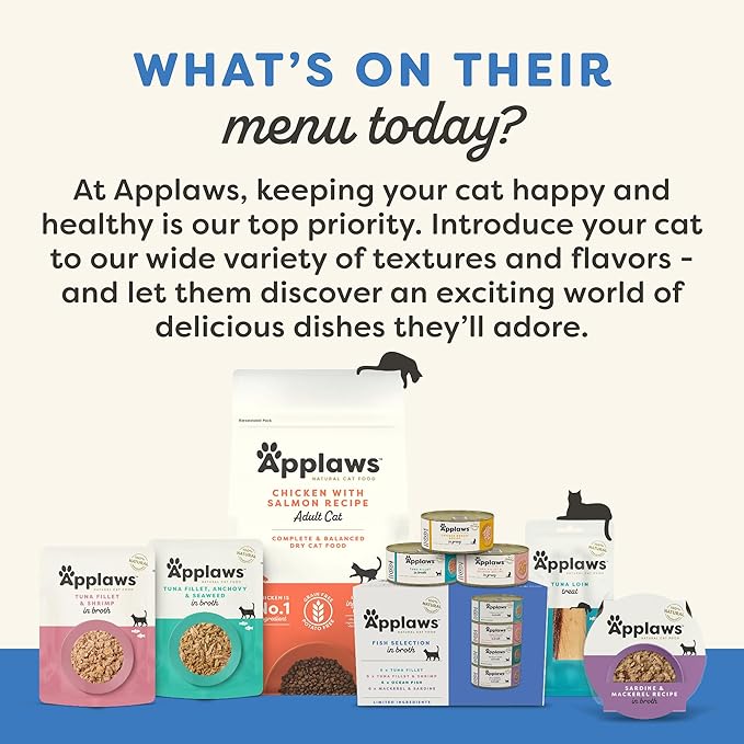 Applaws Natural Wet Cat Food in Broth, Limited Ingredient Wet Cat Food Pouches, No Additives, Made with Natural Ingredients, Tuna Fillet with Shrimp in Broth (12 x 5.3oz Pouches)