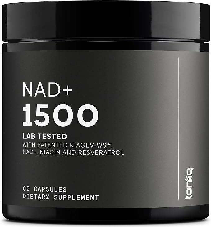 Toniiq Ultra High Strength 1500mg NAD+ Supplement - Clinically Studied Ingredients with Patented RiaGev-WS™, Resveratrol, and Niacin - 60 Capsules