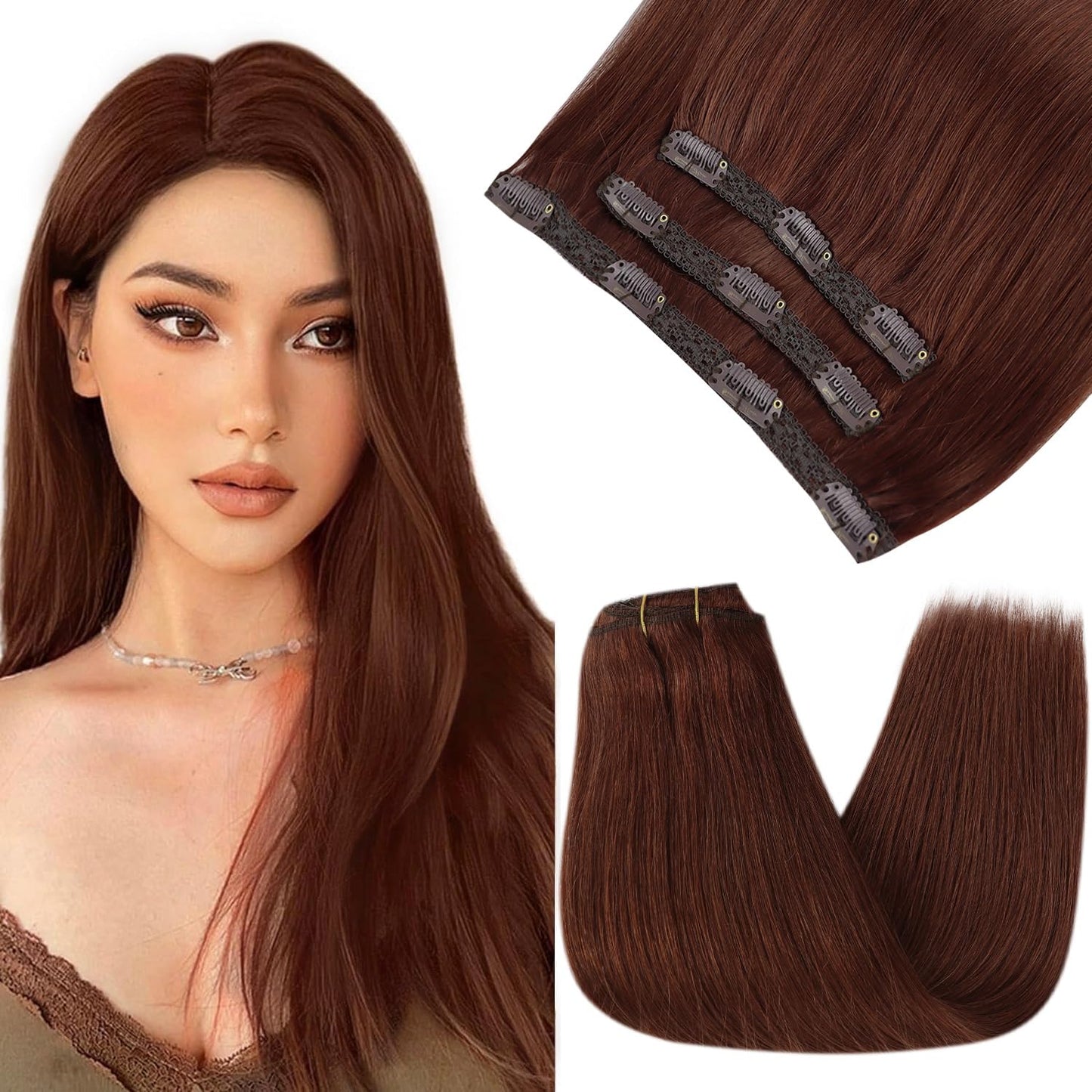 Sunny Auburn Hair Extensions Clip Ins 3 Pieces Invisible Clip In Hair Extensions Human Hair Auburn Brown Clip In Extensions Colo