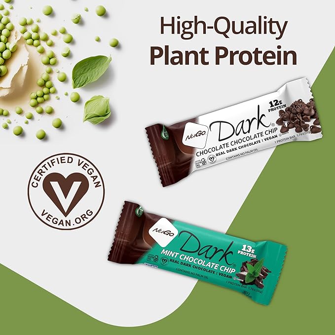 NuGo Dark Variety - Chocolate Pretzel 12 Bars & Mint Chocolate Chip 12 Bars, 12-13g Protein, Vegan, Gluten Free, Non-GMO, Kosher Pareve, 24 Count