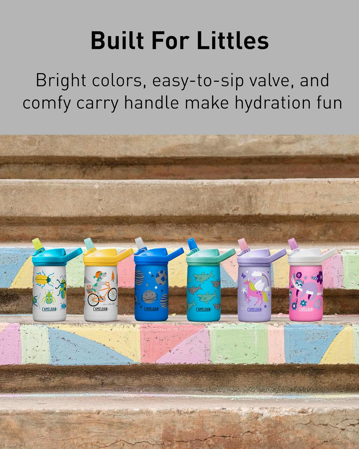 CamelBak Eddy+ Kids Insulated Stainless Steel Water Bottle with Bite Valve Straw, Leak‑Resistant Design for Everyday Hydration, 12oz, Biking Dogs