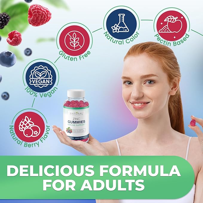 Zinc Gummies 50mg - Immune Defense, Skin Health, Antioxidant, Daily Zinc Supplement for Adults, High Potency Chewable Zinc Citrate Gummies, Vegan, Gluten-Free, Non-GMO, 180 Gummies