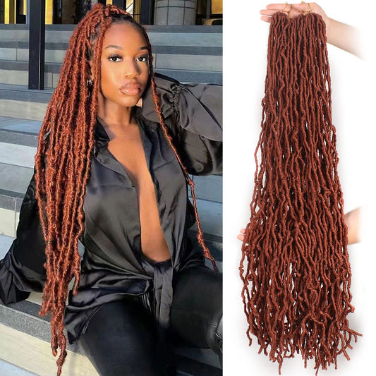 Leeven Ginger Soft Locs 36 Inch Copper Red New Faux Locs 7 Packs Long Goddess Locs Crochet Braids Hair Pre-Looped Curly Wavy Syn