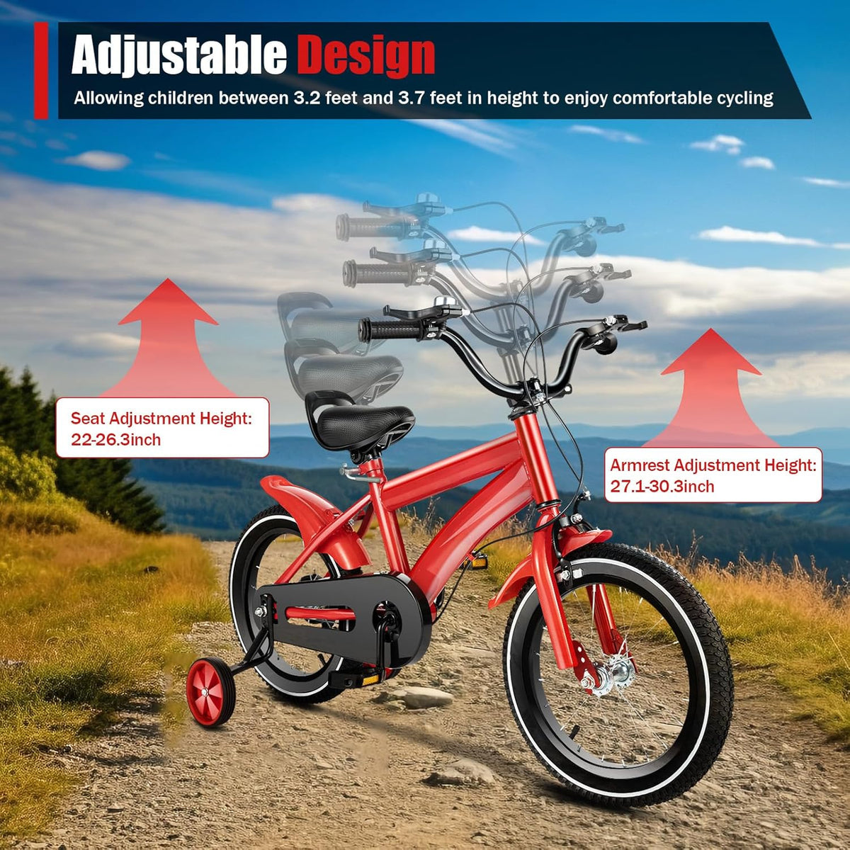 14 Inch Kids Bike for Boys and Girls with Training Wheels, Adjustable Height, Multiple Colors