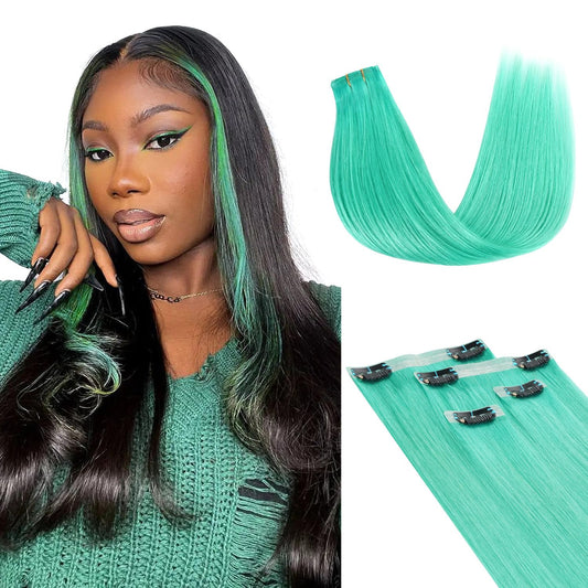 Lashey Clip In Hair Extensions Green Hair Extensions For Black Women 4Pcs 50G Seamless Clip In Hair Extensions Human Hair 22 Inc