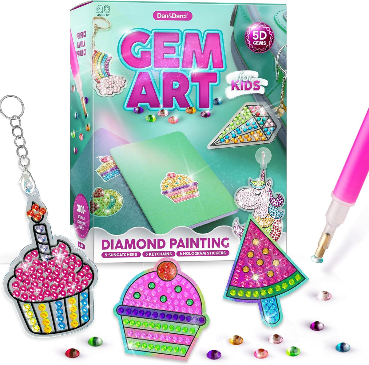Dan&Darci diamond art kit for kids - gem painting - arts & crafts for ages 6-12 - creative gift ideas