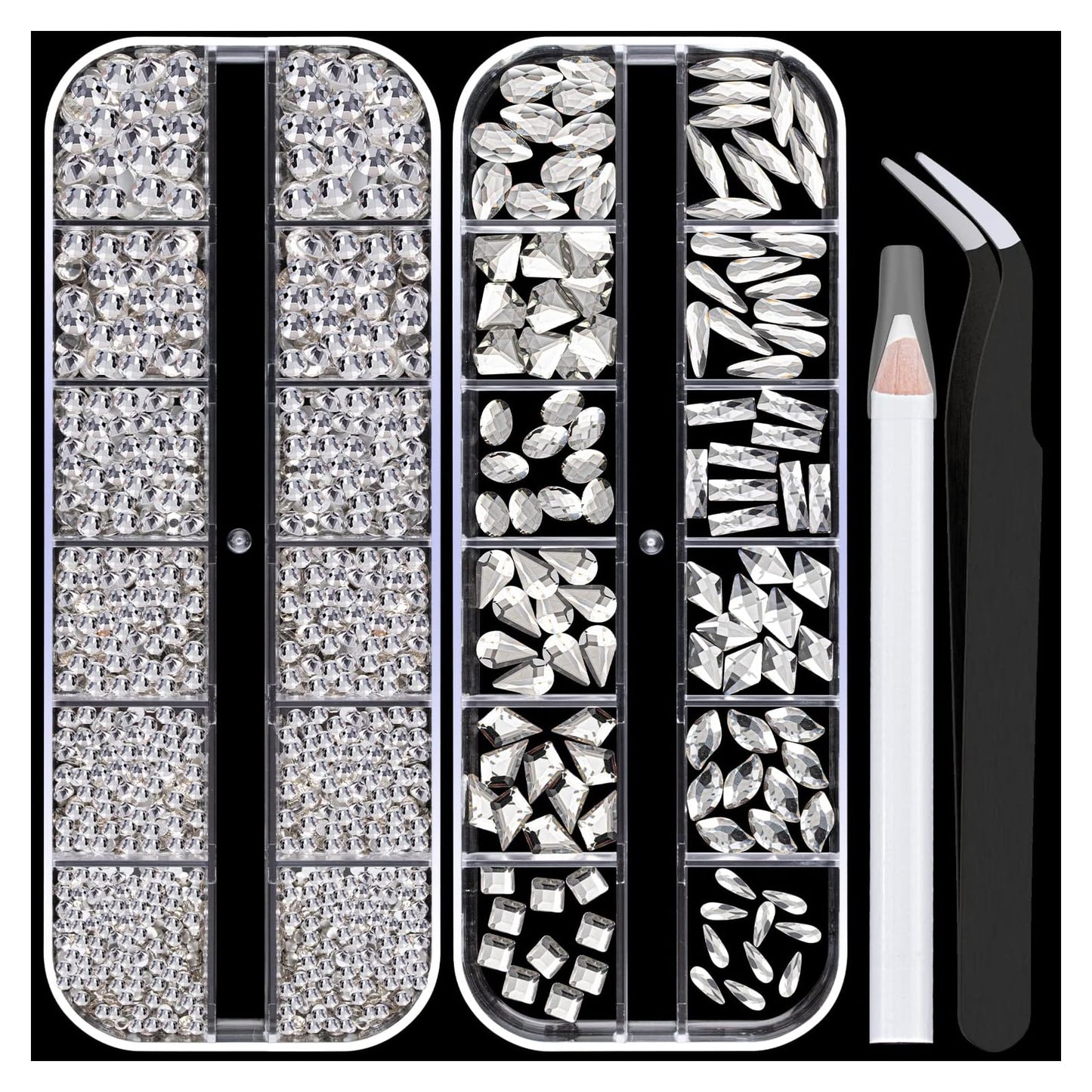 Nail Rhinestones 1560Pcs 2-5Mm Glass Transparent White Round Flatback And Multi Shape Crystal Shine Diamonds For Diy Crafts Nail