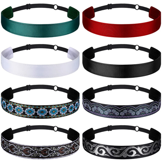 8 Pcs Woman Elastic Headband Adjustable Non Slip Velvet Lined Headbands Solid Color Boho Headband For Women Sport Yoga Work Make