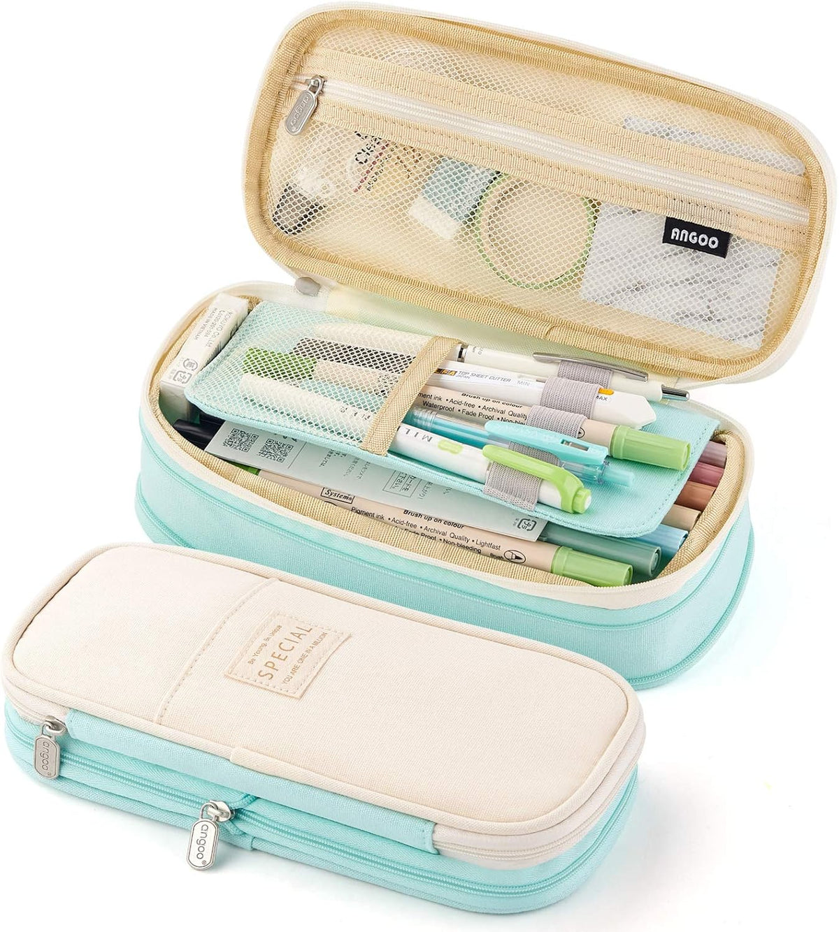 EASTHILL Big Capacity Pencil Pen Case Office College School Large Storage High Capacity Bag Pouch Holder Box Organizer Light Blue