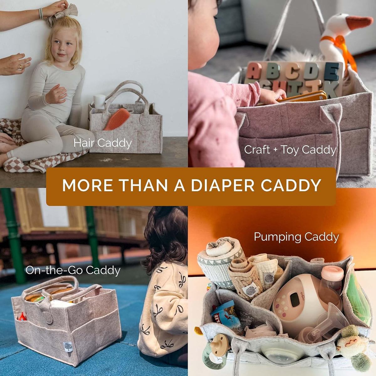 Parker Baby Co. Felt Diaper Caddy Organizer - Large, White | Portable nursery storage bin for diapers, wipes, bottles & baby essentials for home/car. Soft felt, foldable design 13x9x7"