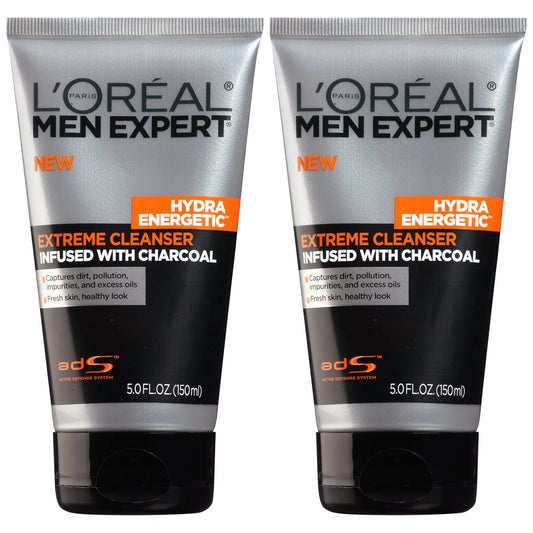 L'Oreal Paris Men Expert Hydra Energetic Daily Facial Cleanser With Charcoal, 2 Ct.