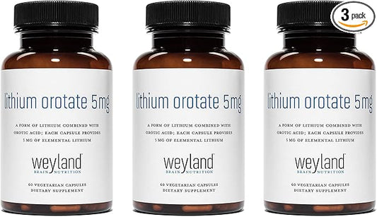 Lithium Orotate 5mg (3 Bottles), 180 Vegetarian Capsules, Lithium Supplement Supports Healthy Mood, Behavior, Memory and Wellness