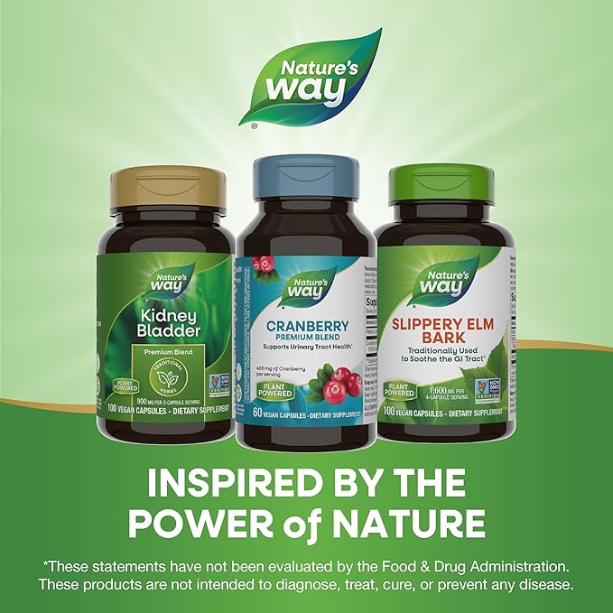 Nature's Way Premium Blend Cranberry, Urinary Tract Health Support*, with 100% Cranberry Concentrate, 400 mg Per Serving, 60 Capsules (Packaging May Vary)