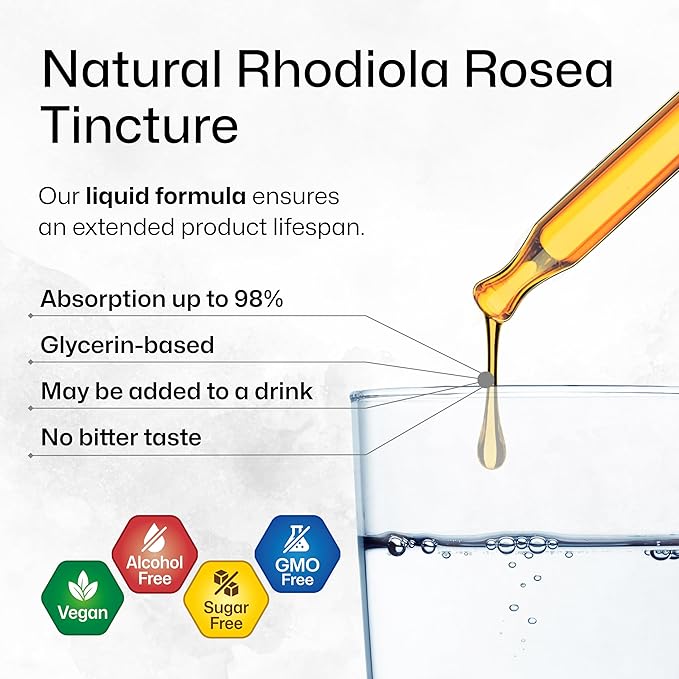 BIO KRAUTER Rhodiola Rosea Supplement Liquid - Pure Rhodiola Rosea Tincture - Vegan Calmness Support - Alcohol & Sugar Free Extract 2 Fl.Oz.