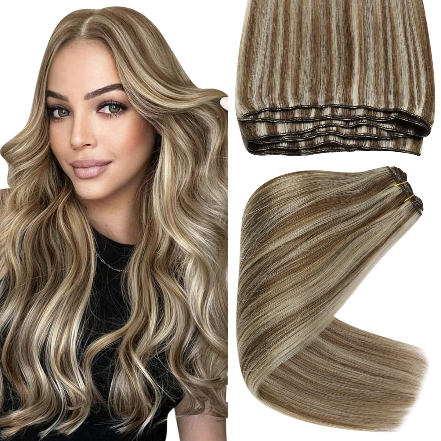 Sunny Human Hair Weft Extensions Highlights Sew In Human Hair Extensions Light Brown With Blonde Hair Extensions Real Human Hair